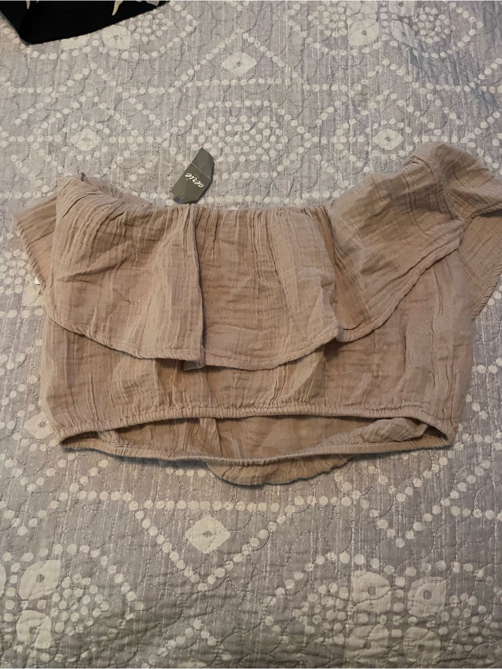 aerie Off-Shoulder Ruffle Crop Top - Taupe Beige